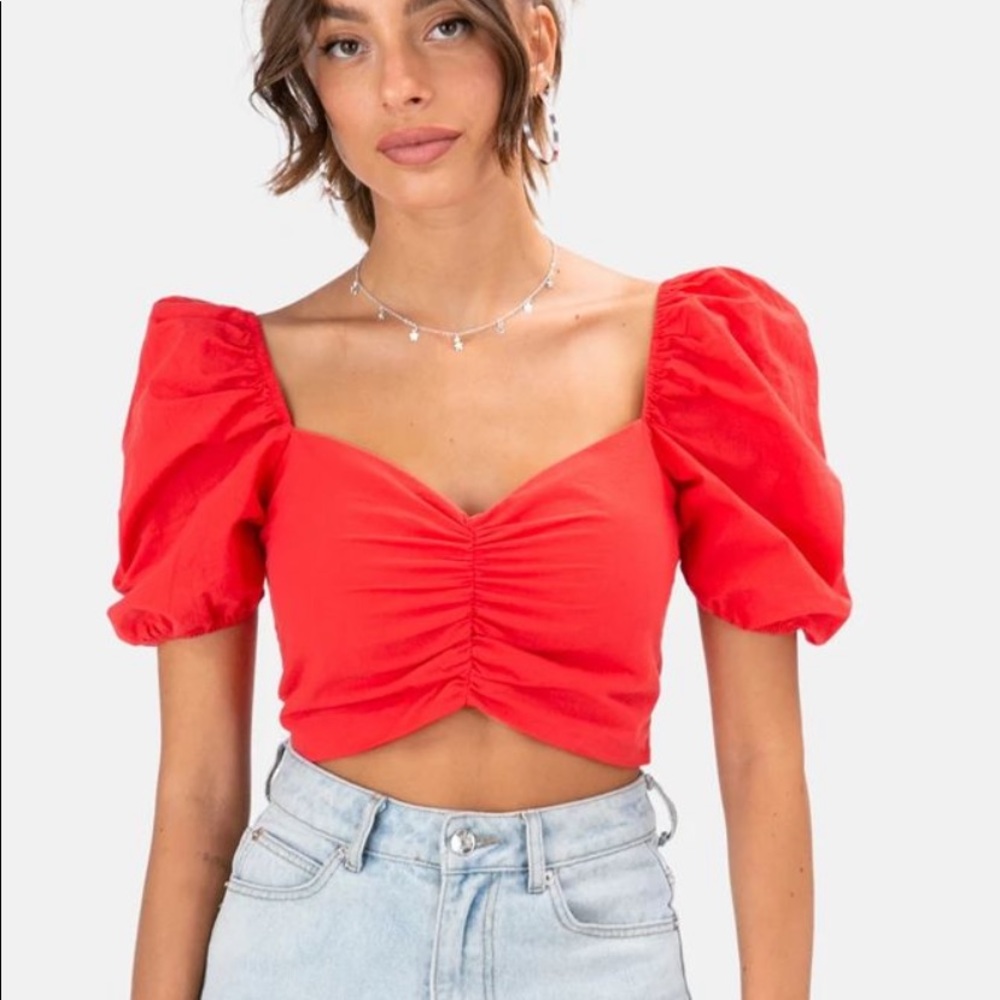 Adika Red Puff Sleeve Crop Top